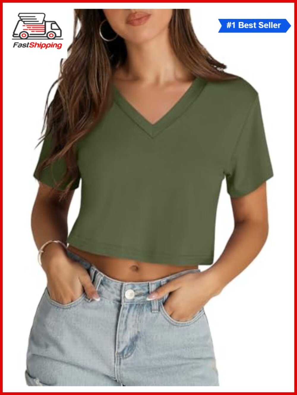 ✨CHICGAL Womens Crop Top Short Sleeve V Neck Summer Cropped T Shirt